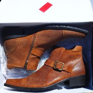 Brown Leather Ankle Boots with Buckle